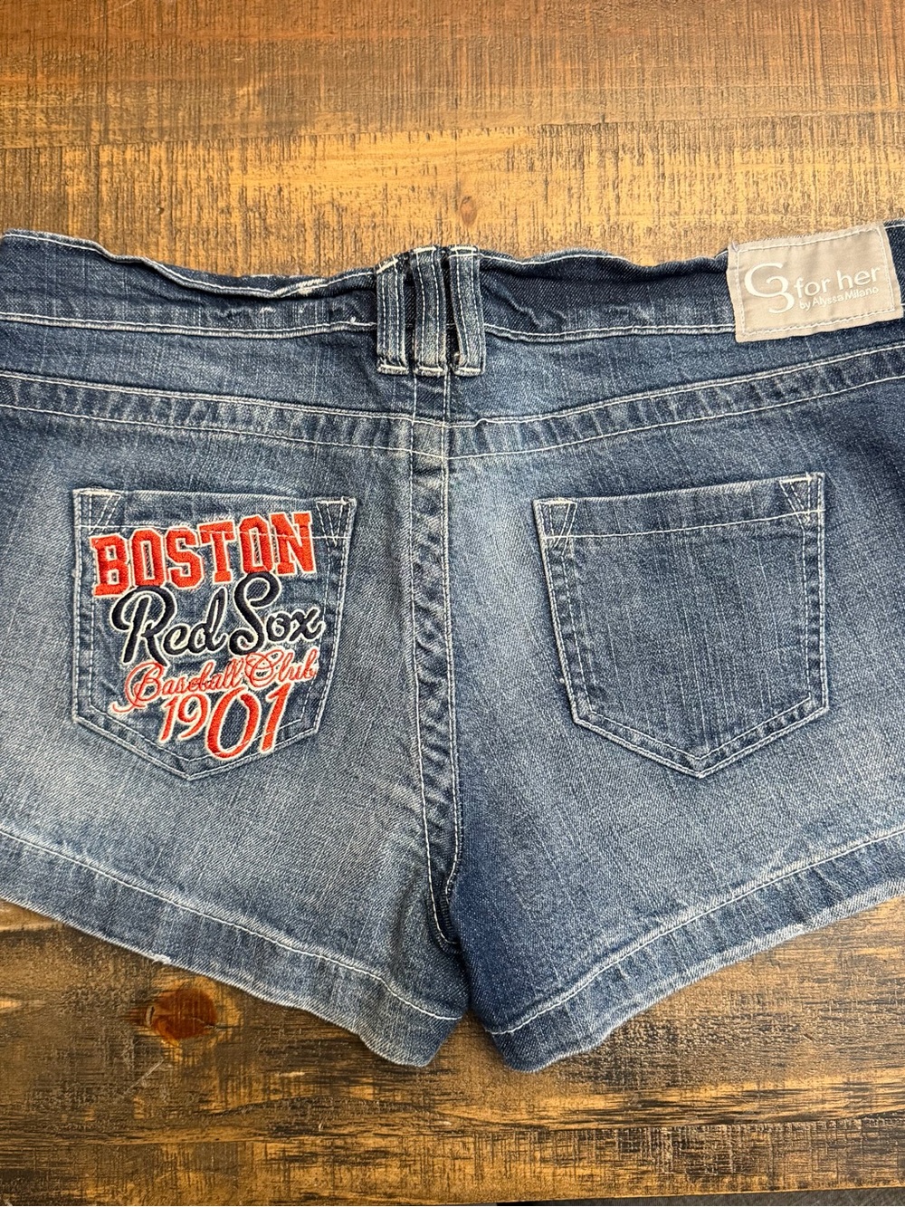 Vintage Y2K MLB Boston Red Sox Baseball Low rise embroidered denim jean Shorts
